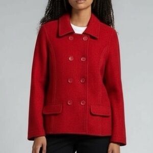 Vintage 90s Red Wool Textured Knit Double Breasted Jacket Career Classic Holiday
